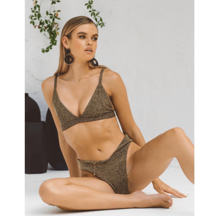 Swim SOAH Push Up | Sandy Triangle Gold Metallic Top