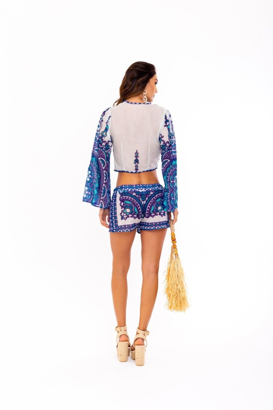 Women SOAH Tops | Cara Blue Printed Crop Top