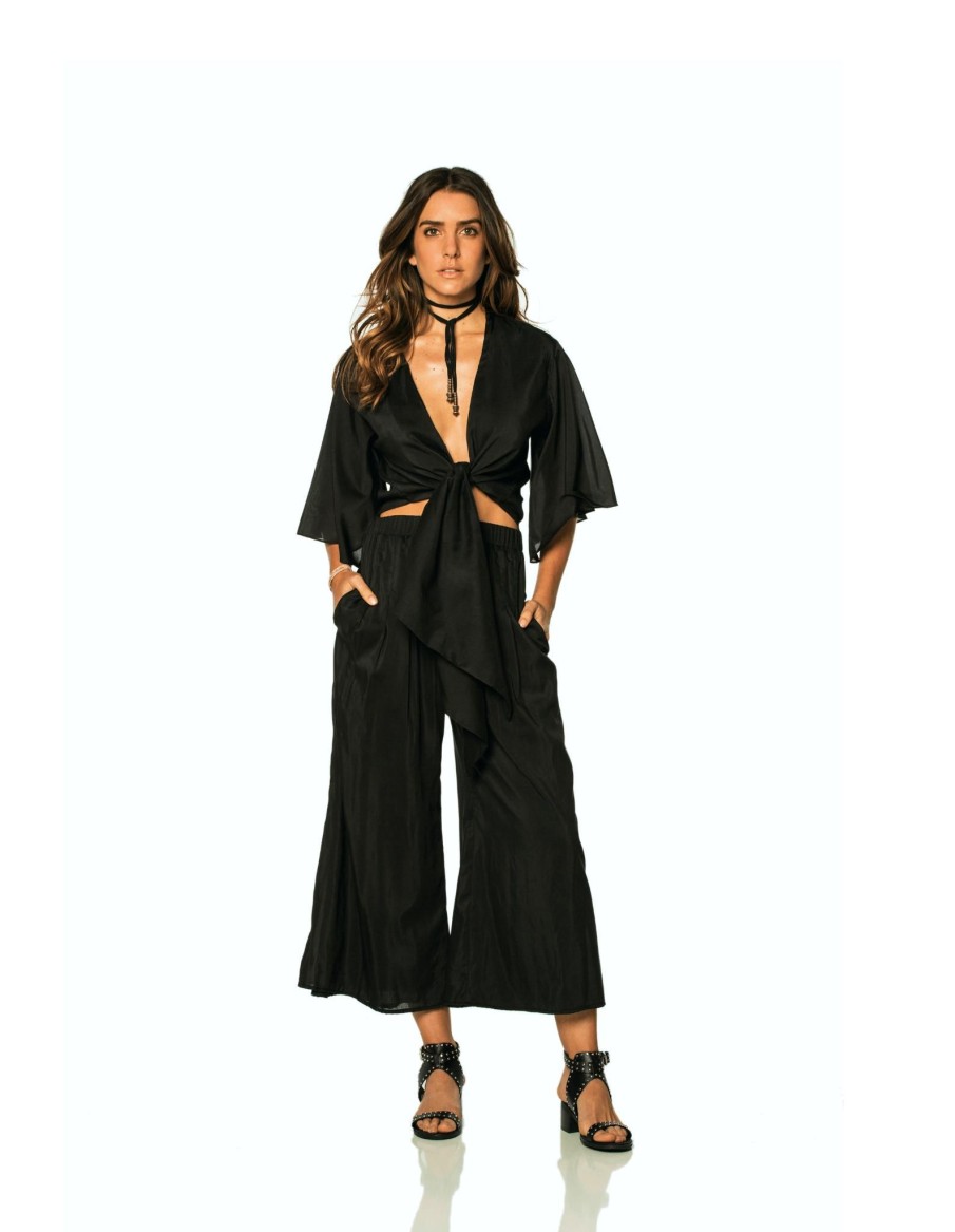 Women SOAH Tops | Sunny Black Wrap Blouse