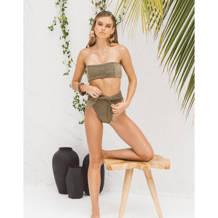 Swim SOAH Hight Waisted | Jade Gold Metallic High-Waisted Bottom