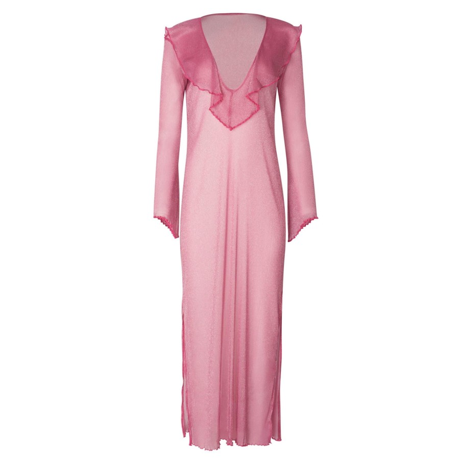 Women SOAH Cover Ups | Antonia Ruffled Fuchsia Cover Up Dress