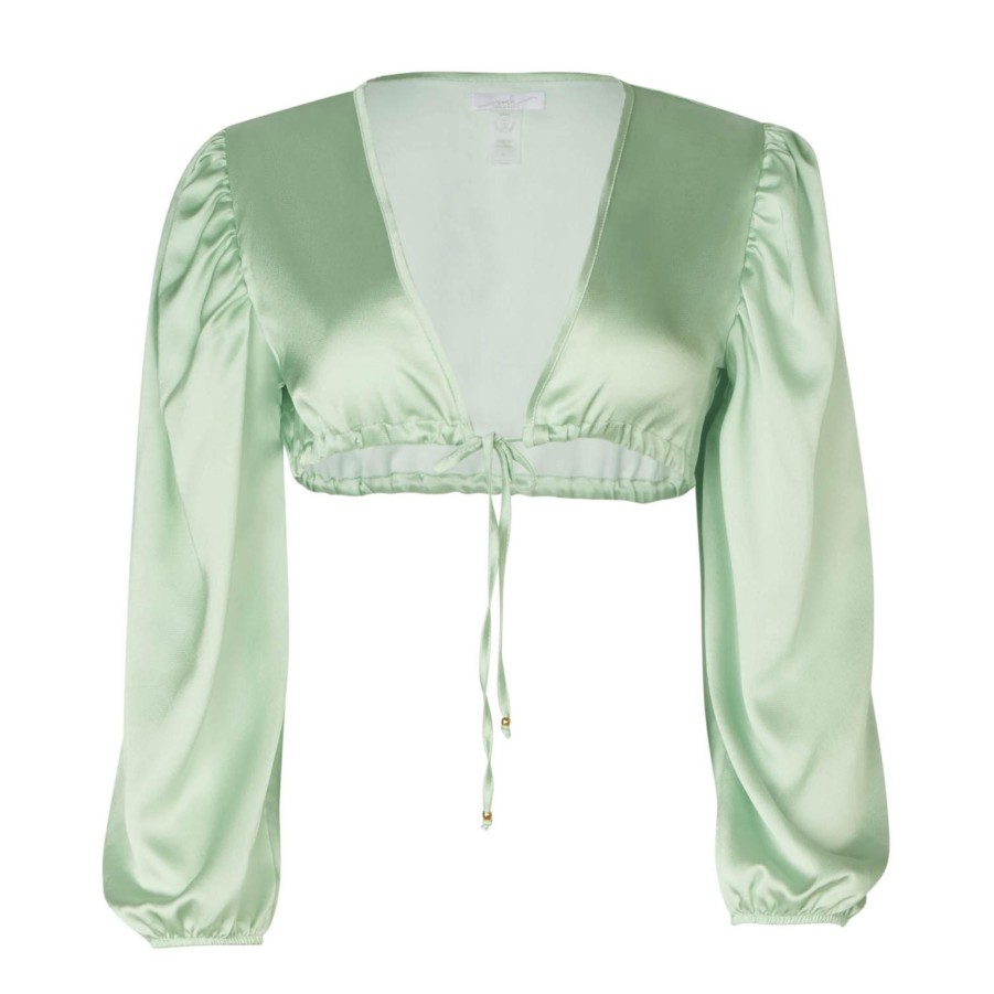 Women SOAH Resortwear | Jenna Long Sleeve Pastel Green Crop Top