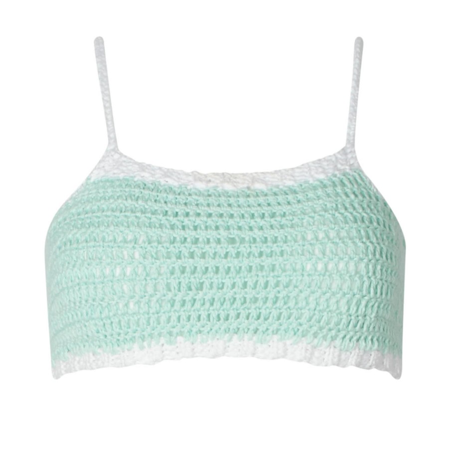 Women SOAH Cover Ups | Gia Pastel Green Crochet Crop Top