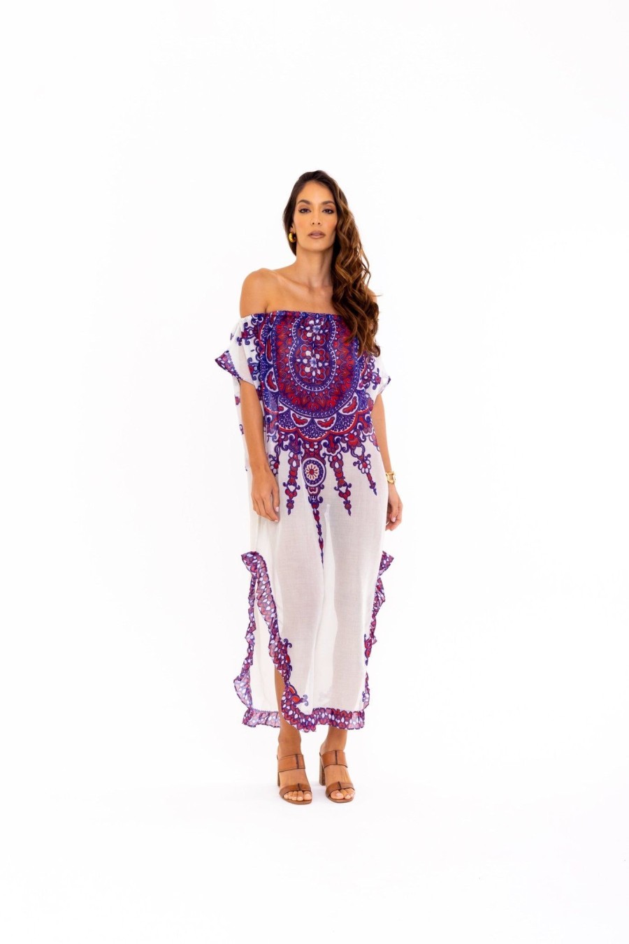 Women SOAH Cover Ups | Delphine Red Off The Shoulder Caftan