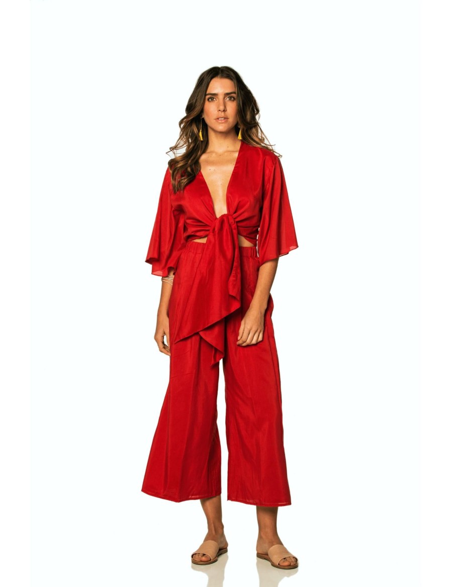 Women SOAH Tops | Sunny Red Wrap Blouse