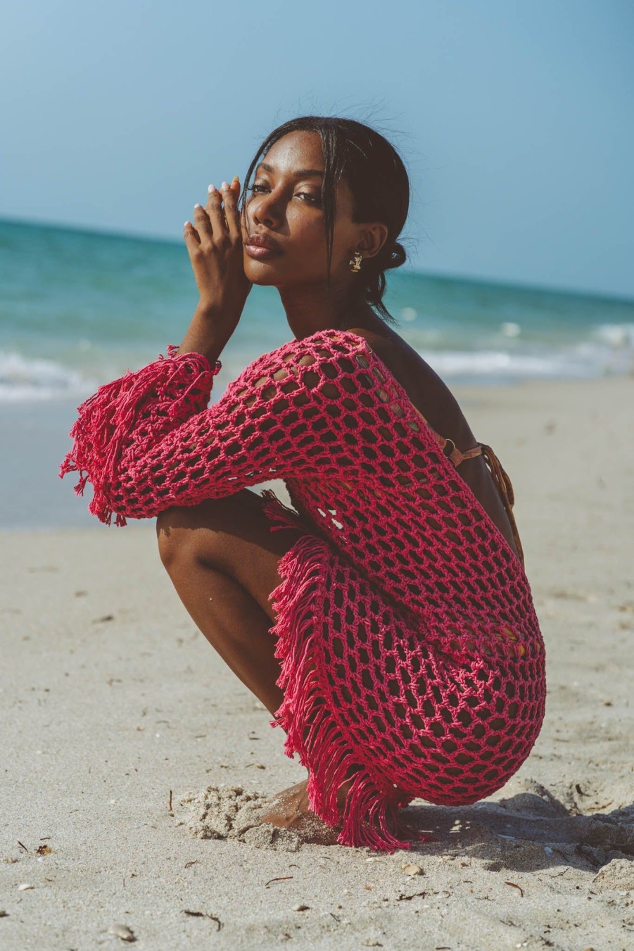 Women SOAH Cover Ups | Violet Fuchsia Crochet Mini Dress