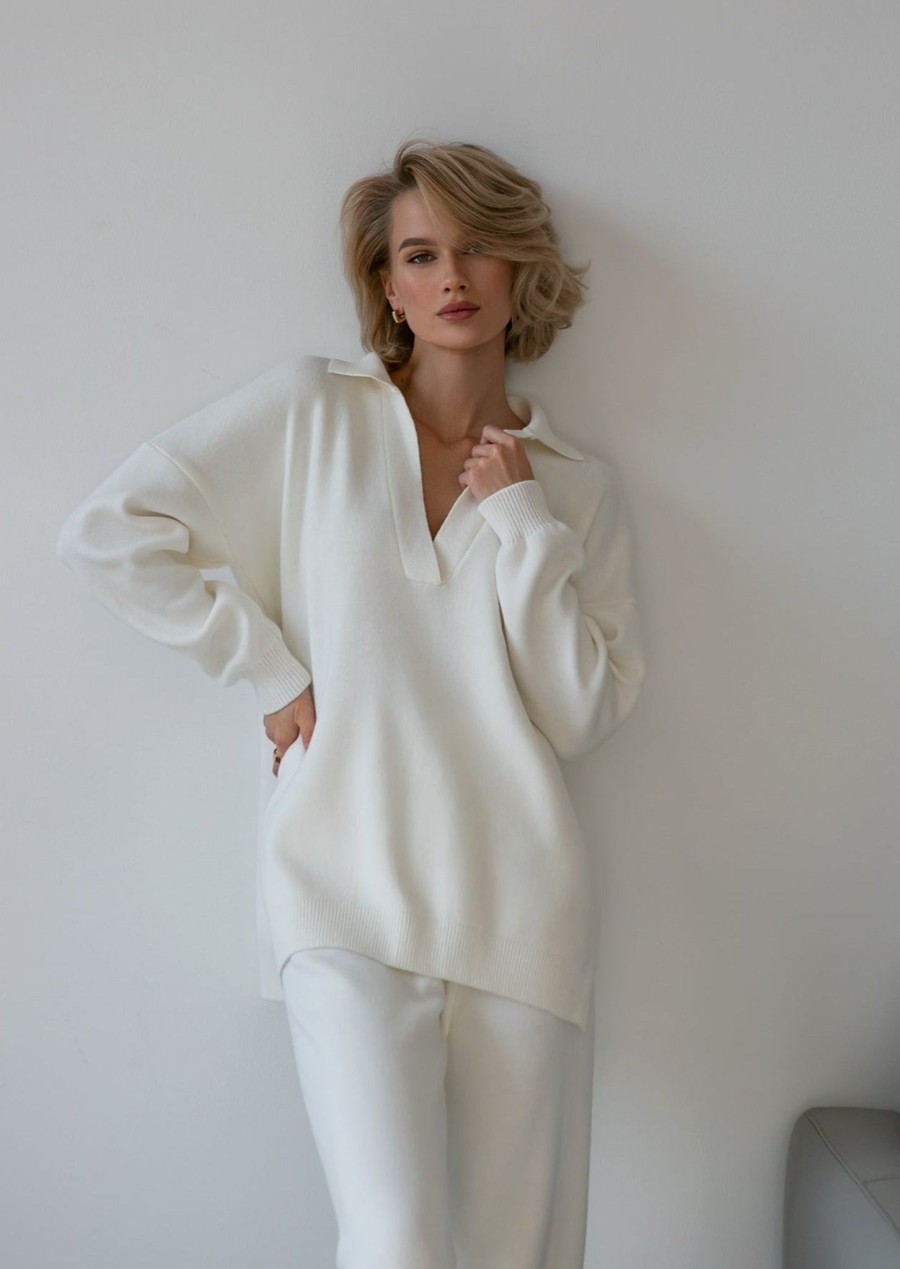 Women SOAH Cozy Knits | Nalla Milk Polo Oversized Sweater