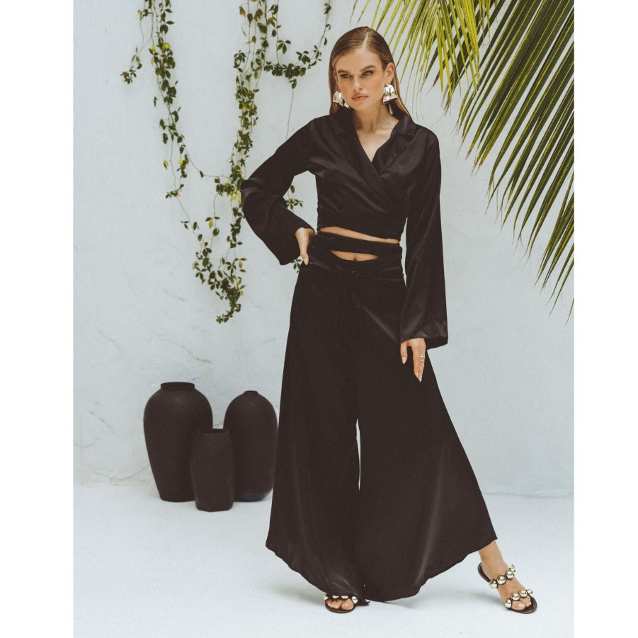 Women SOAH Pants | Olivia Black Wide Leg Pants