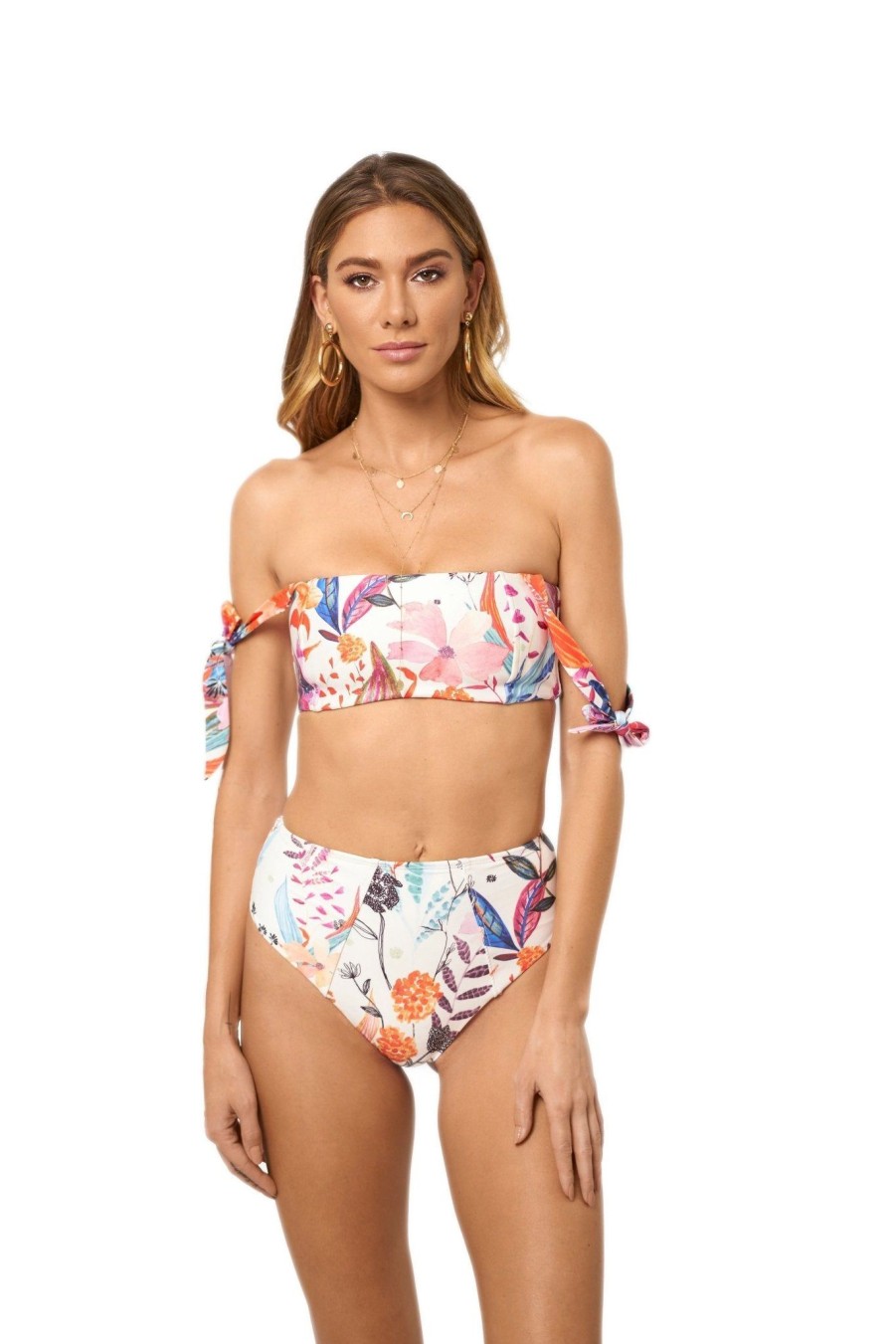 Swim SOAH Hight Waisted | Mila White Floral High Waisted Bottom