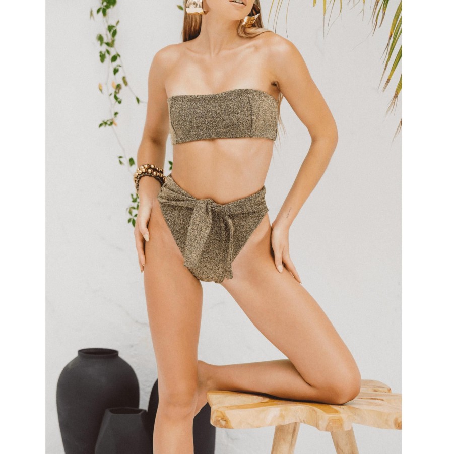 Swim SOAH Strapless | Jade Gold Metallic Bandeau Top